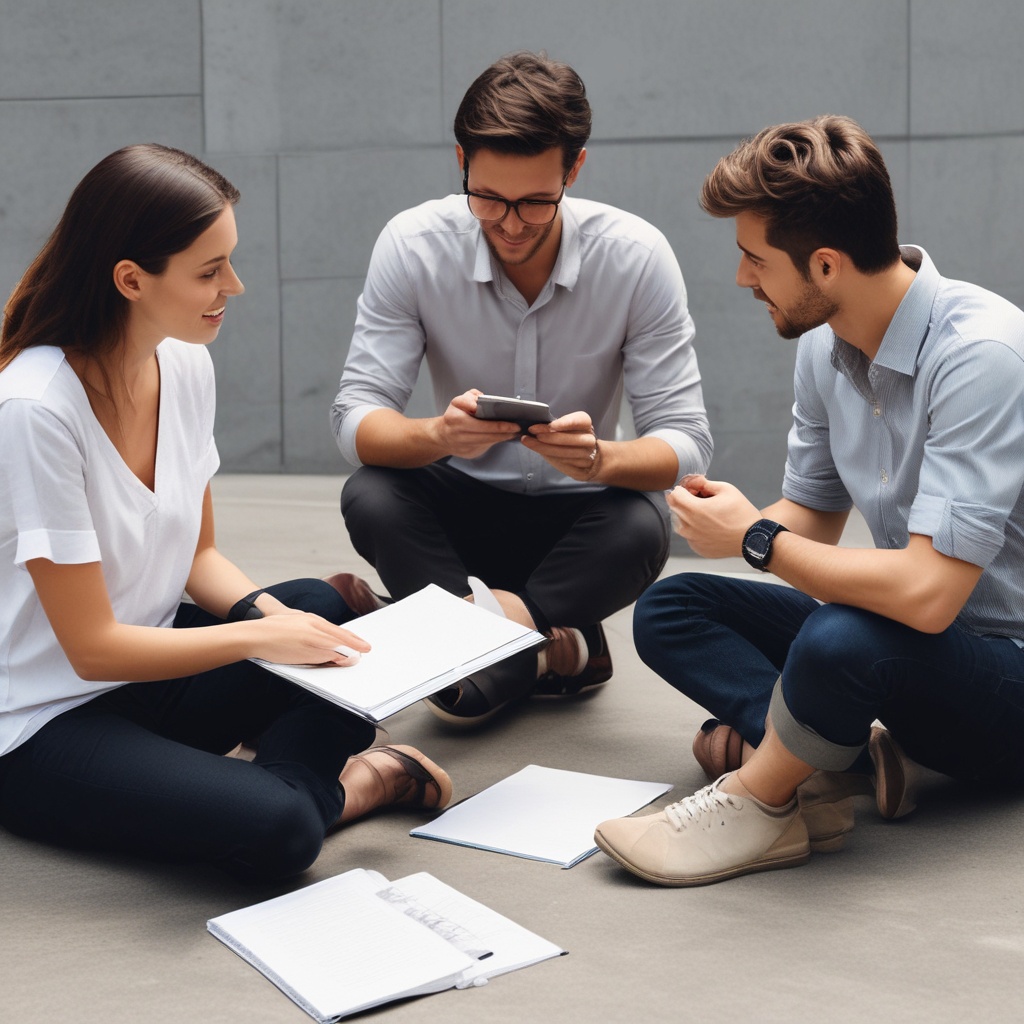 People discussing with notepad and tablet